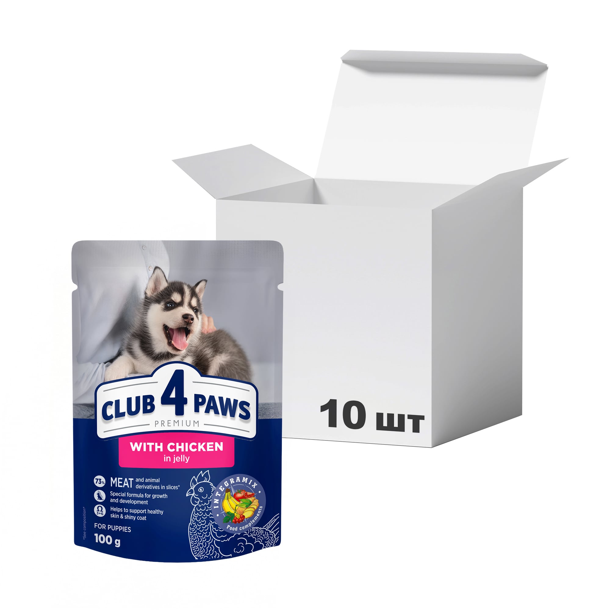 Упаковка вологого корму для цуценят Club 4 Paws Premium з куркою в желе, 100 г * 10 шт
